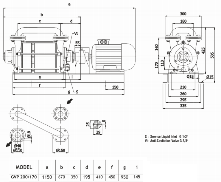 Габаритный чертеж насоса Ангара GVP 200/170
