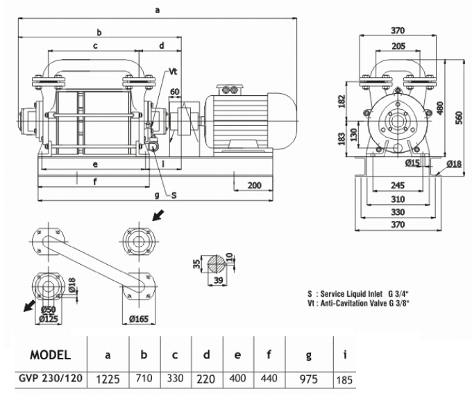 Габаритный чертеж насоса Ангара GVP 230/120