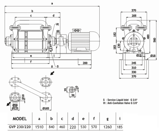 Габаритный чертеж насоса Ангара GVP 230/220