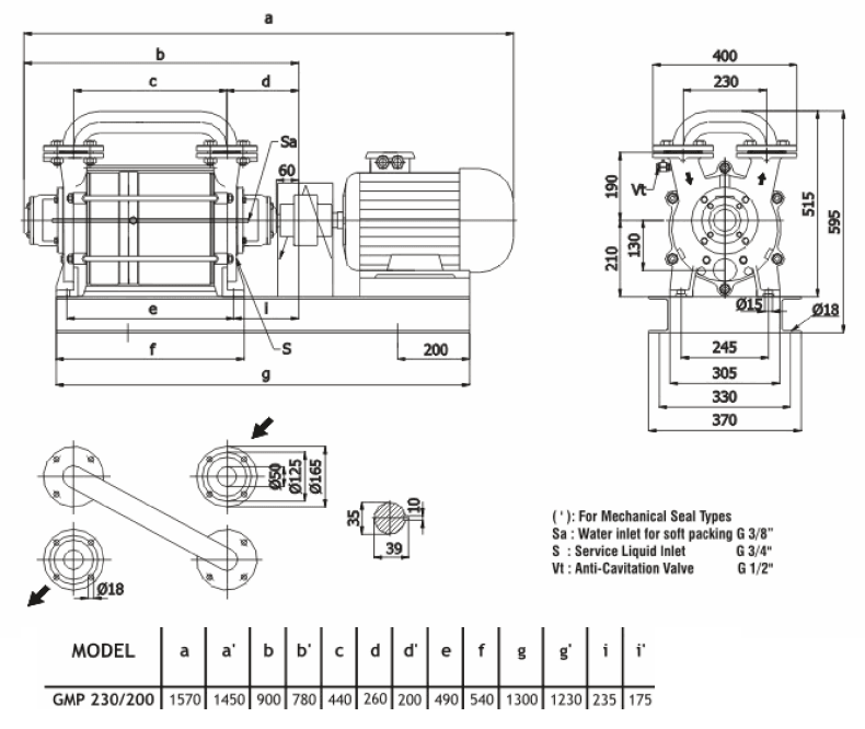 Габаритный чертеж насоса Ангара GMP 230/200