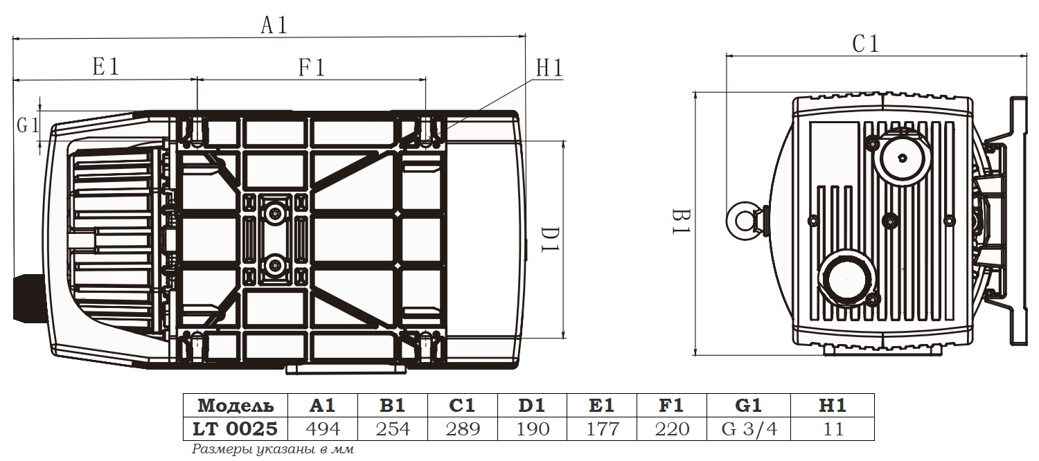 Габаритный чертеж модели Vetlan LT 0025_220