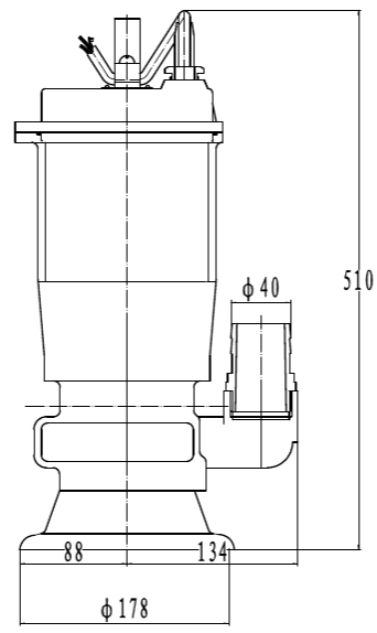 Габаритный чертеж насоса Vetlan 40WQS7-18-1.1-304