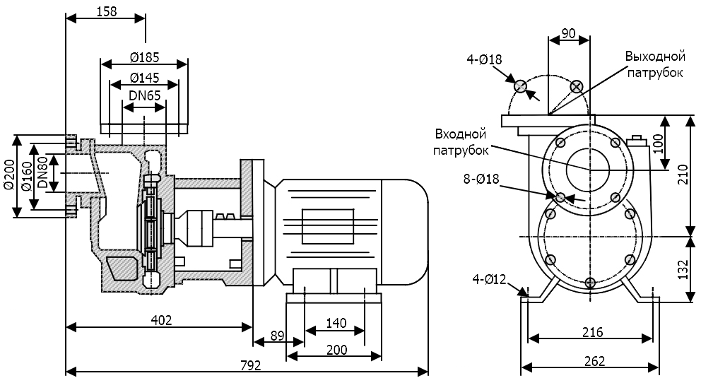 Габаритный чертеж модели Vetlan 80SPP-30/055