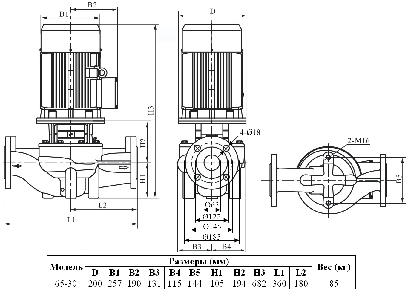 Габаритный чертеж модели Zenova INL 65-30/2