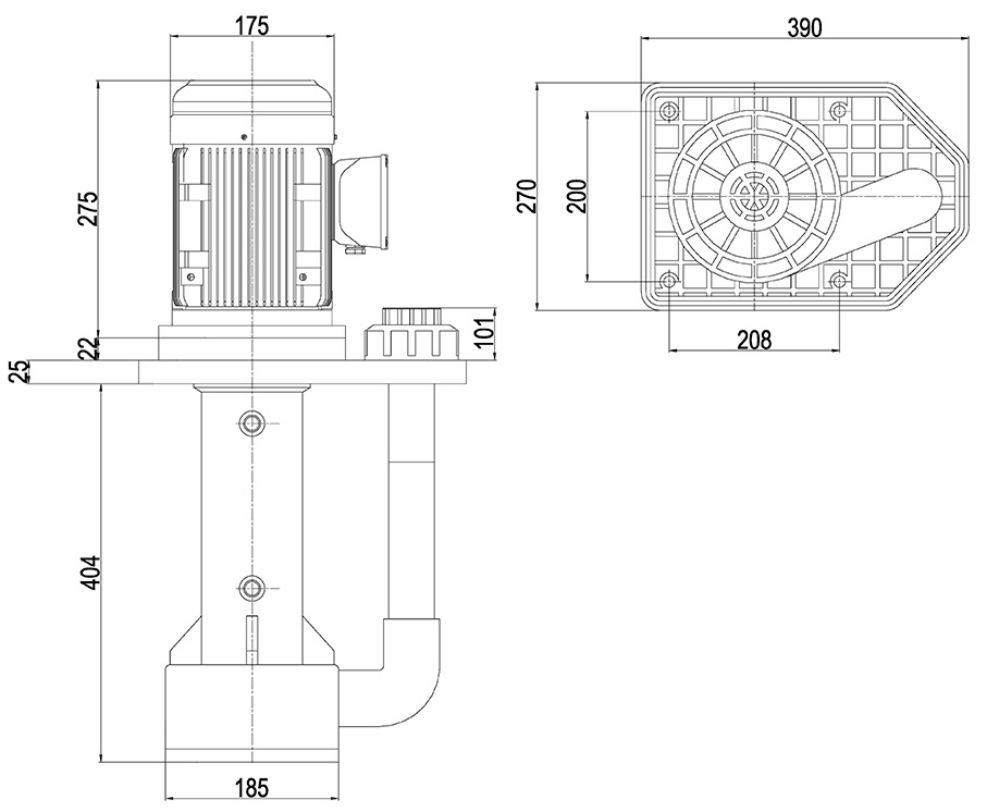 Габаритный чертеж насоса Vetlan 50NHCN-5