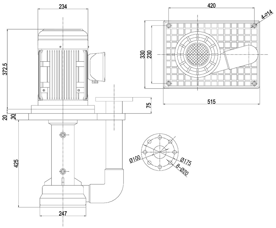 Габаритный чертеж насоса Vetlan 100NHCN-20