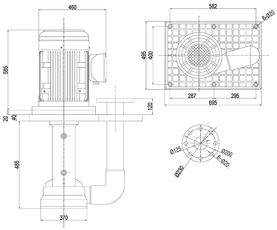 Габаритный чертеж насоса Vetlan 125NHCN-30