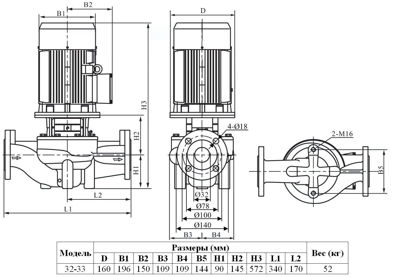 Габаритный чертеж модели Zenova INL 32-33/2