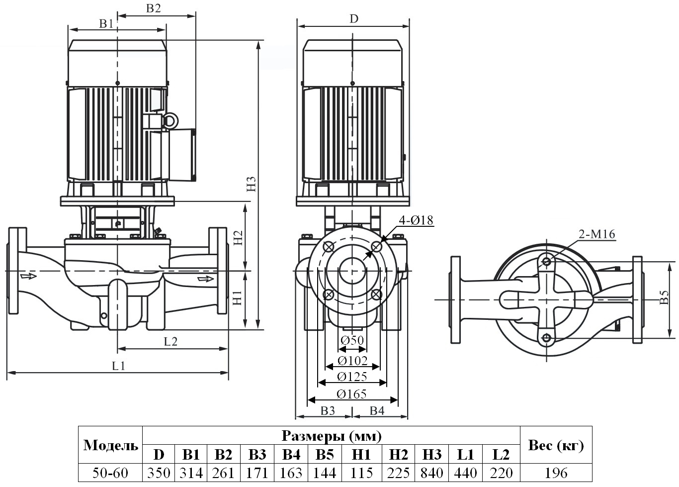 Габаритный чертеж модели Zenova INL 50-60/2