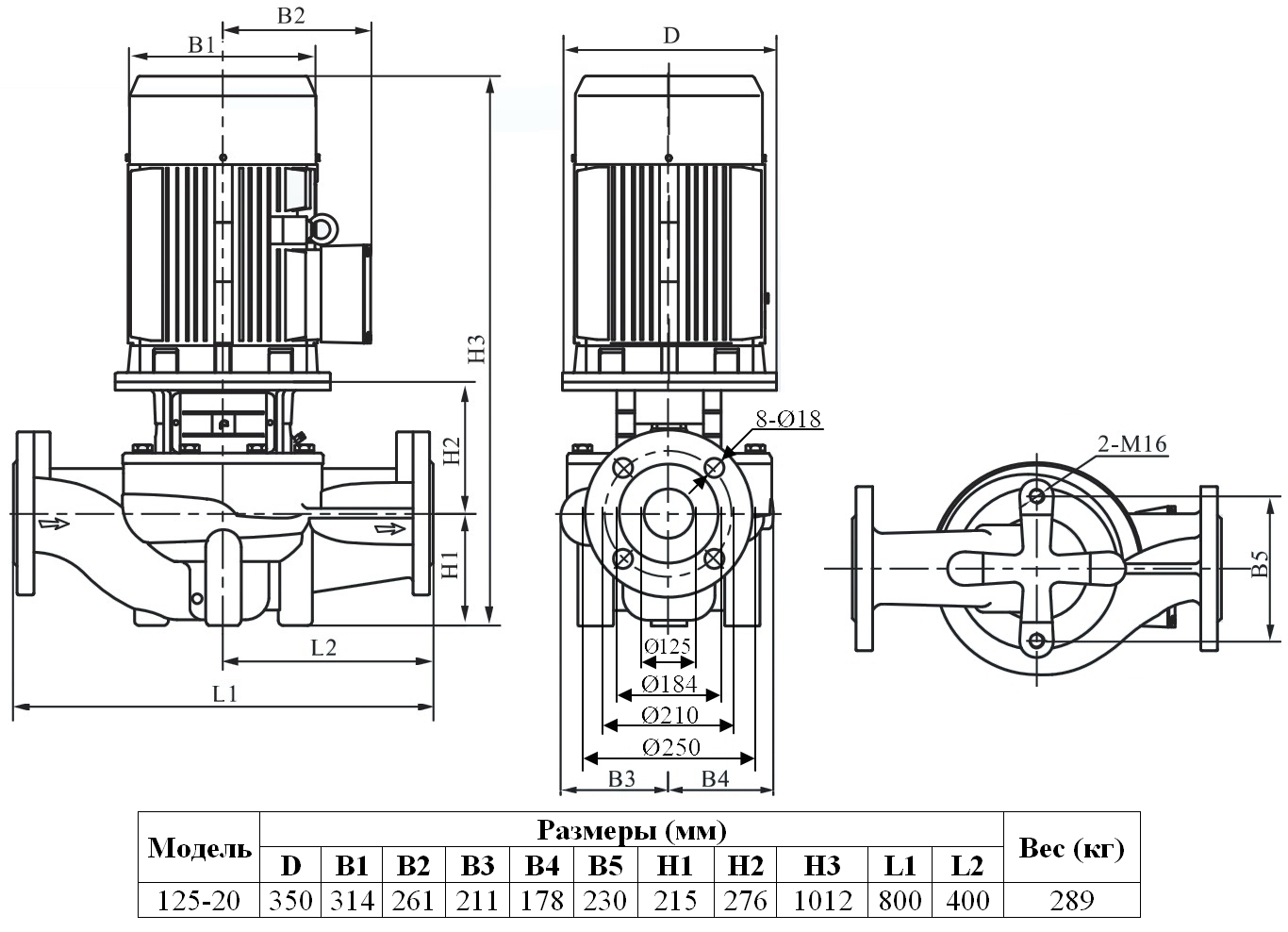 Габаритный чертеж модели Zenova INL 125-20/4