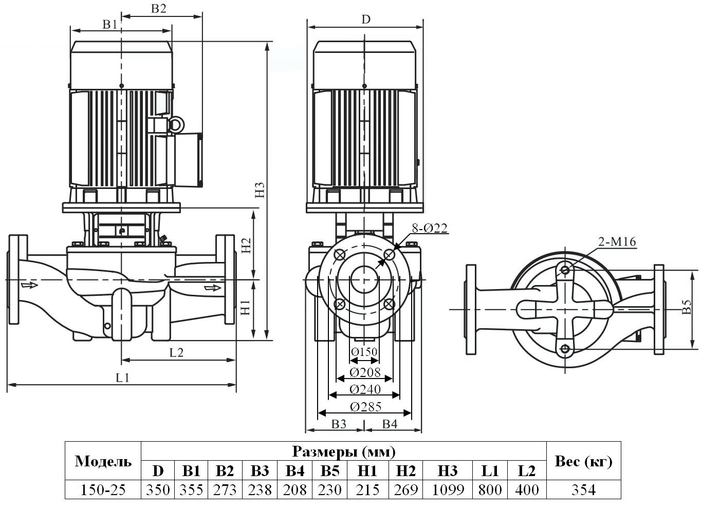 Габаритный чертеж модели Zenova INL 150-25/4