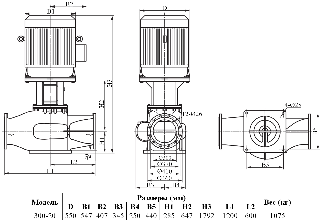 Габаритный чертеж модели Zenova INL 300-20/4
