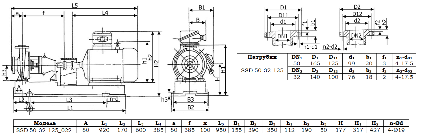 Габаритный чертеж модели Vetlan SSD 50-32-125_022