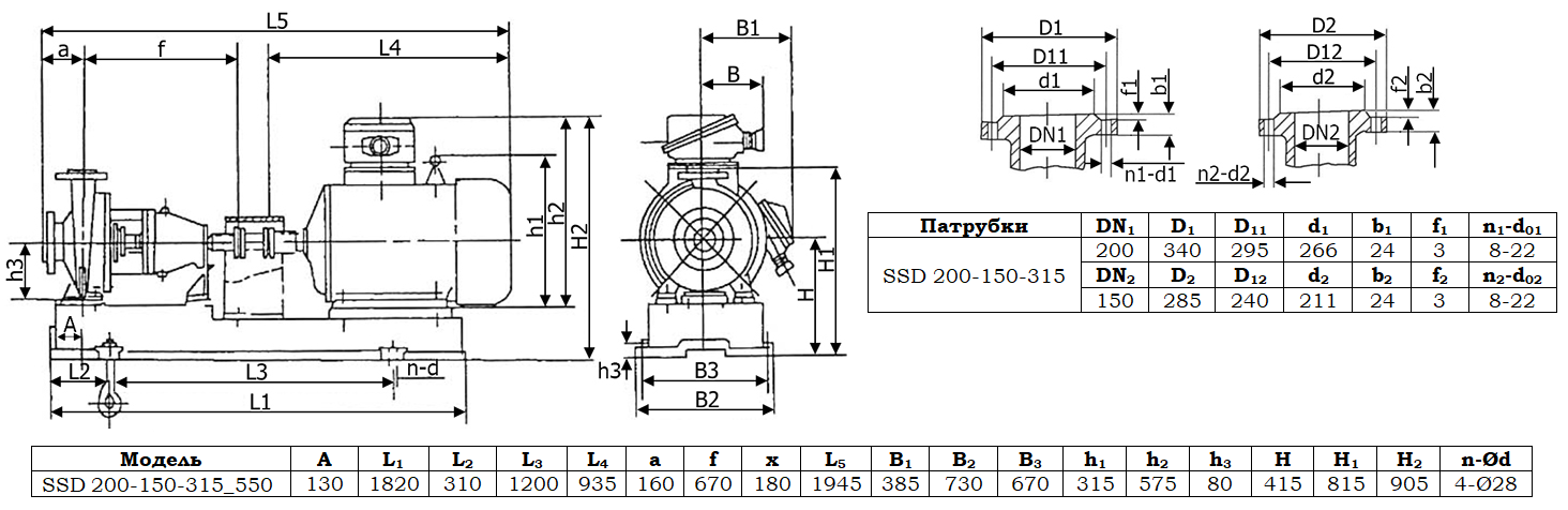 Габаритный чертеж модели Vetlan SSD 200-150-315_550