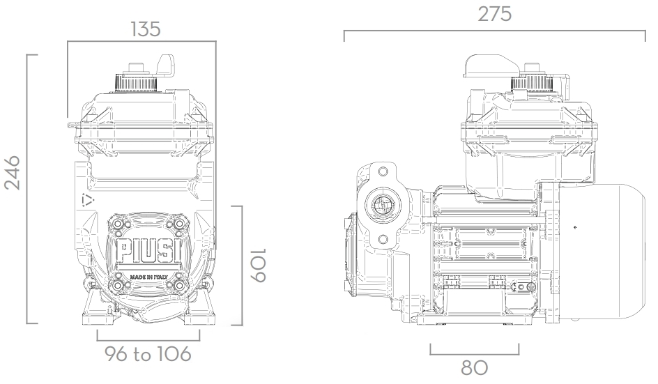 Габаритный чертеж насоса Piusi PANTHER EX56 230V