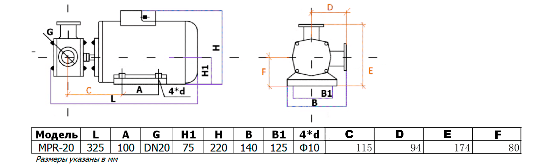 Габаритный чертеж модели MPR-25N_220