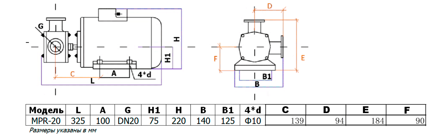Габаритный чертеж модели MPR-40S_220