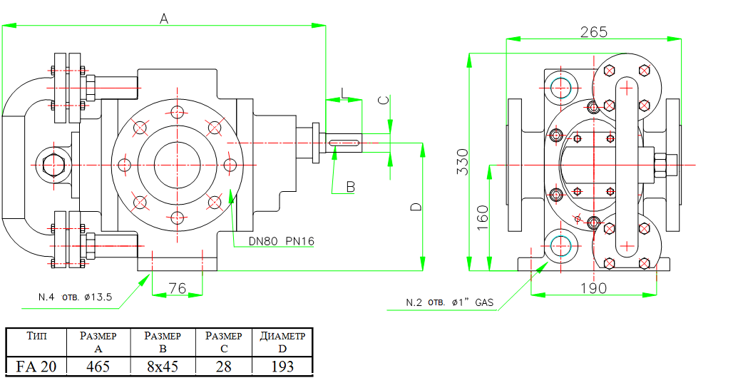 Габаритные размеры насоса Fraccarolo FAM/20