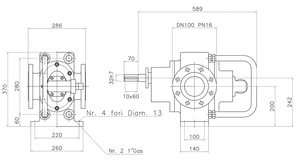 Габаритные размеры насоса Fraccarolo FAM/45 (насосная часть)
