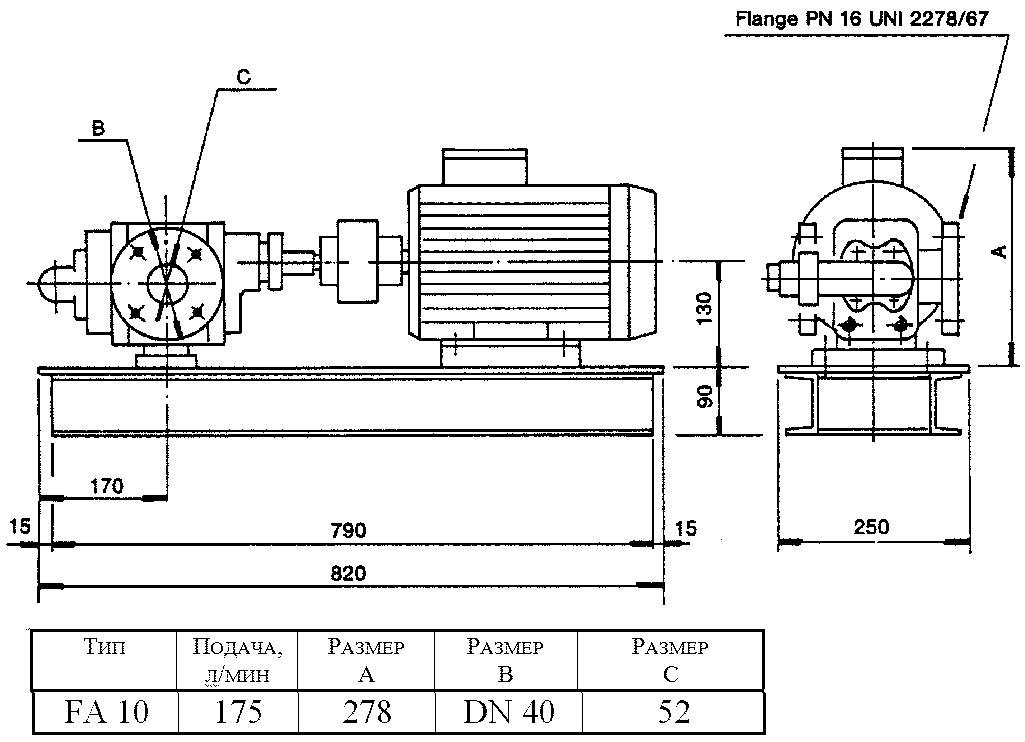 Габаритные размеры насоса Fraccarolo FAM/10