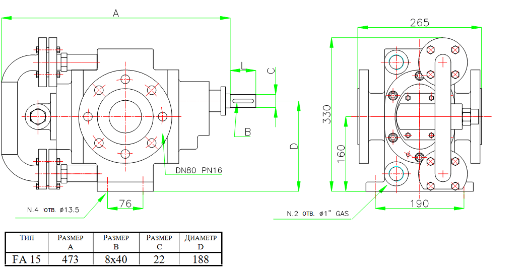 Габаритные размеры насоса Fraccarolo FAM/15