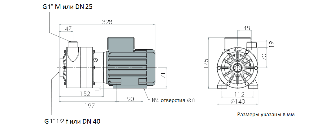 Габаритный чертеж насоса Debem MB 100