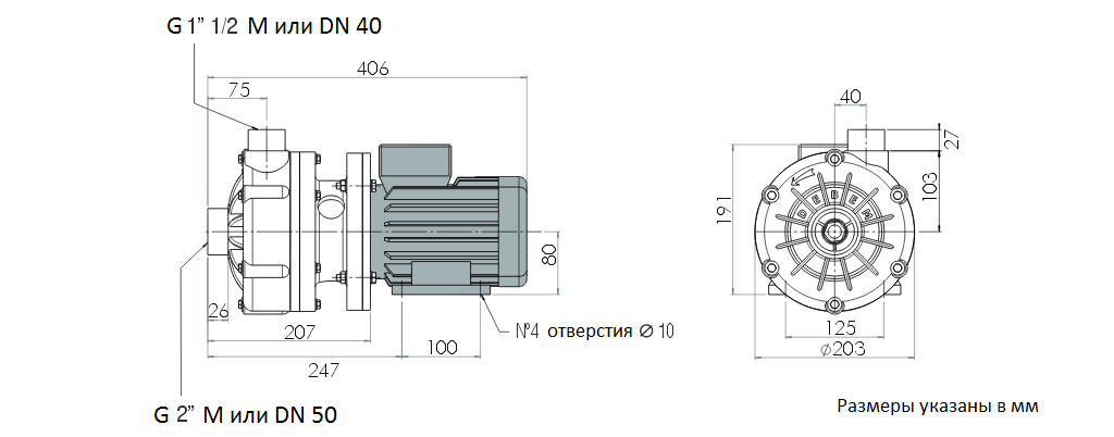 Габаритный чертеж насоса Debem MB 110