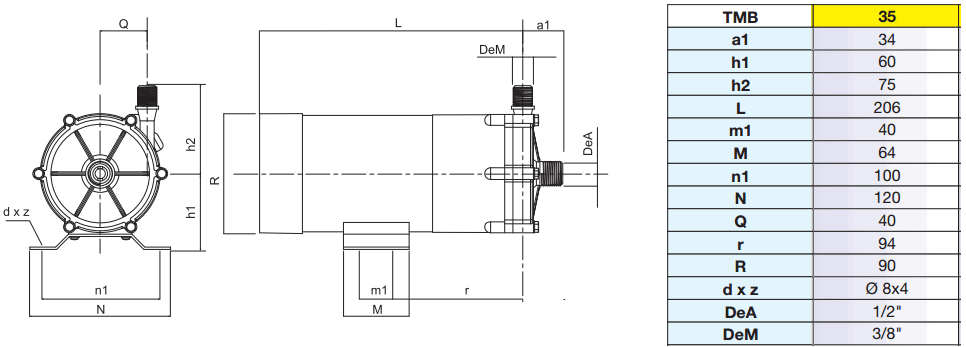 Габаритный чертеж насоса Argal TMB 35
