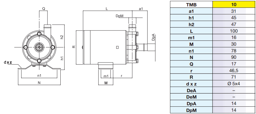 Габаритный чертеж насоса Argal TMB 10