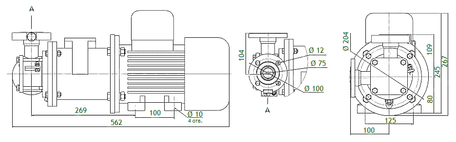 Габаритный чертеж насоса Кристалл ХЦМ 1,5/15ВК C