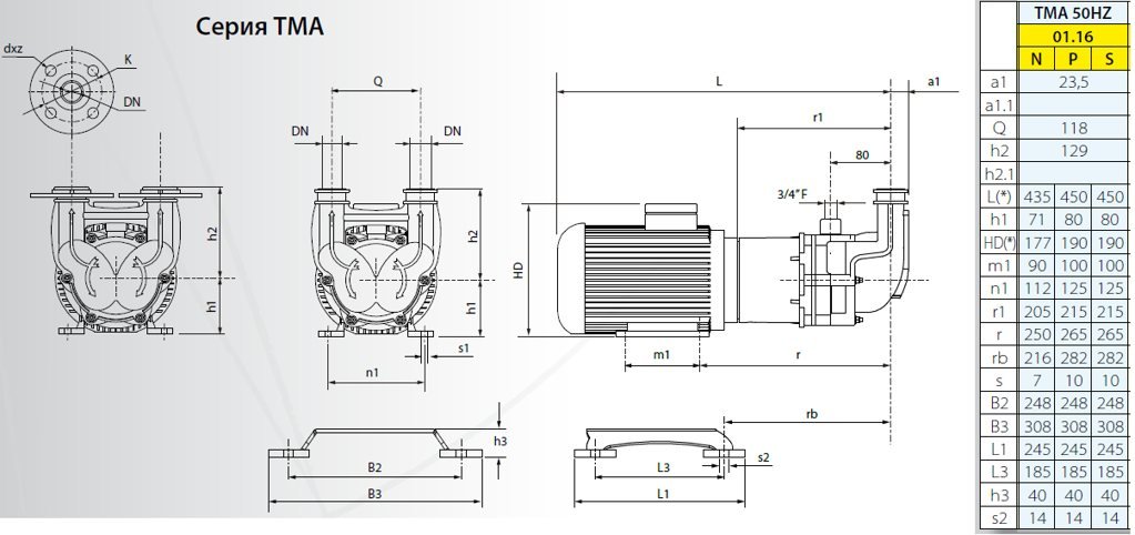 Габаритный чертеж насоса Argal TMA 01.16