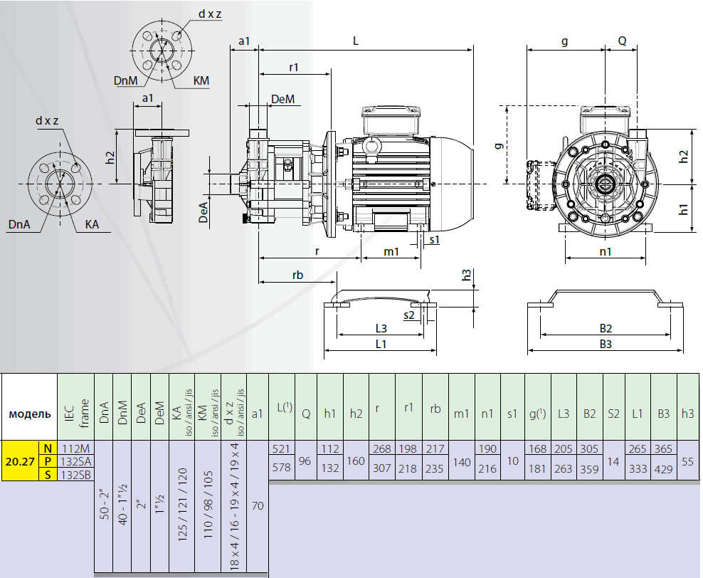 Габаритный чертеж насоса Argal TMR 20.27