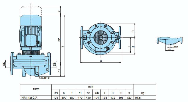 Габаритный чертеж насоса Calpeda NR4 125C/A