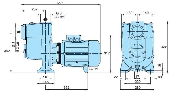 Габаритный чертеж насоса Calpeda A 80-170B/A