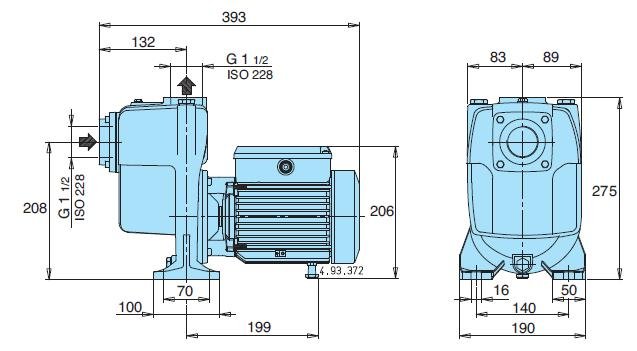Габаритный чертеж насоса Calpeda AM 40-110B/A
