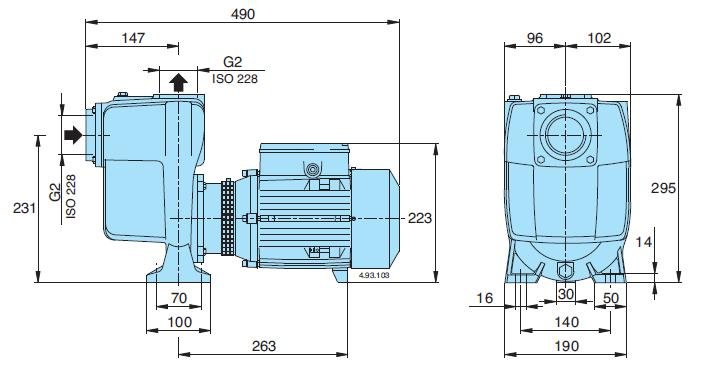 Габаритный чертеж насоса Calpeda AM 50-125AE