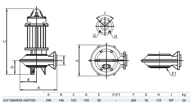Габаритный чертеж насоса Zenit VLP 200/4/50