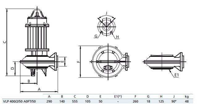 Габаритный чертеж насоса Zenit VLP 400/2/50