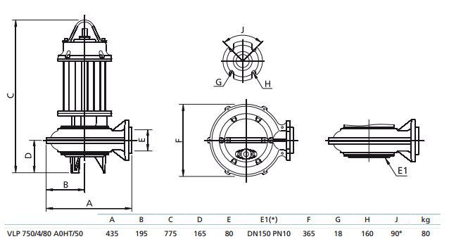 Габаритный чертеж насоса Zenit VLP 750/4/80