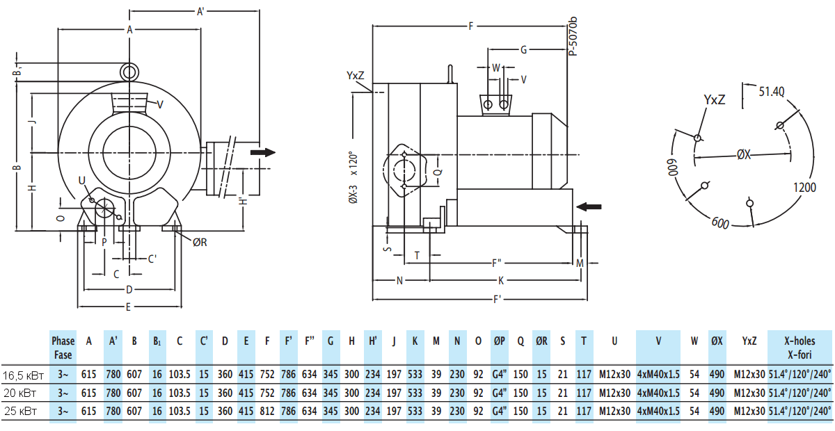 Габаритный чертеж воздуходувки Zenova 2RB 920-165