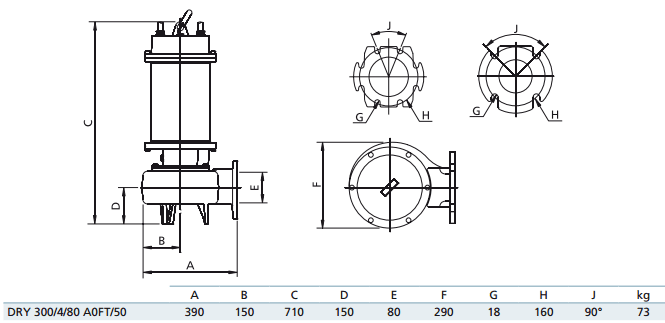 Габаритный чертеж насоса Zenit DRY 300/4/80 AOFT-E