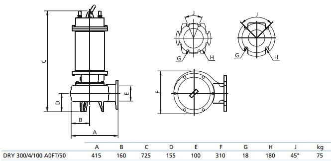 Габаритный чертеж насоса Zenit DRY 300/4/100 AOFT-E