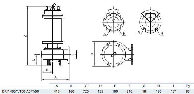 Габаритный чертеж насоса Zenit DRY 400/4/100 AOFT-E