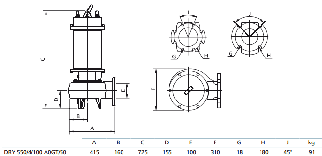 Габаритный чертеж насоса Zenit DRY 550/4/100 AOGT-E