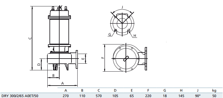 Габаритный чертеж насоса Zenit DRY 300/2/65 AOET-E