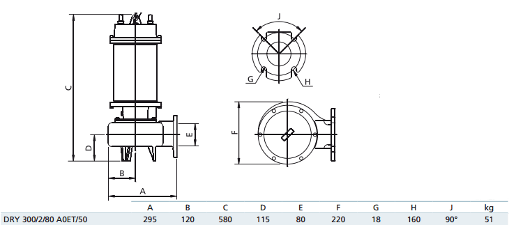 Габаритный чертеж насоса Zenit DRY 300/2/80 AOET-E
