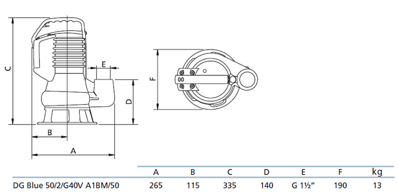 Габаритный чертеж насоса Zenit DG blue 50/2/G40V A1BM5