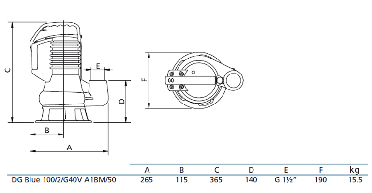 Габаритный чертеж насоса Zenit DG blue 100/2/G40V A1BM5
