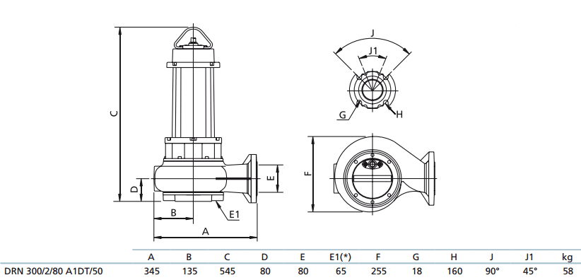 Габаритный чертеж насоса Zenit DRN 300/2/80 A1DT5