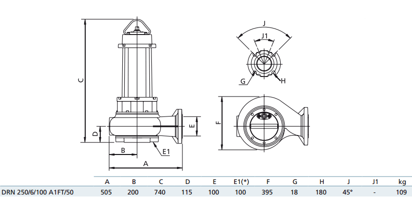 Габаритный чертеж насоса Zenit DRN 250/6/100 A1DT5